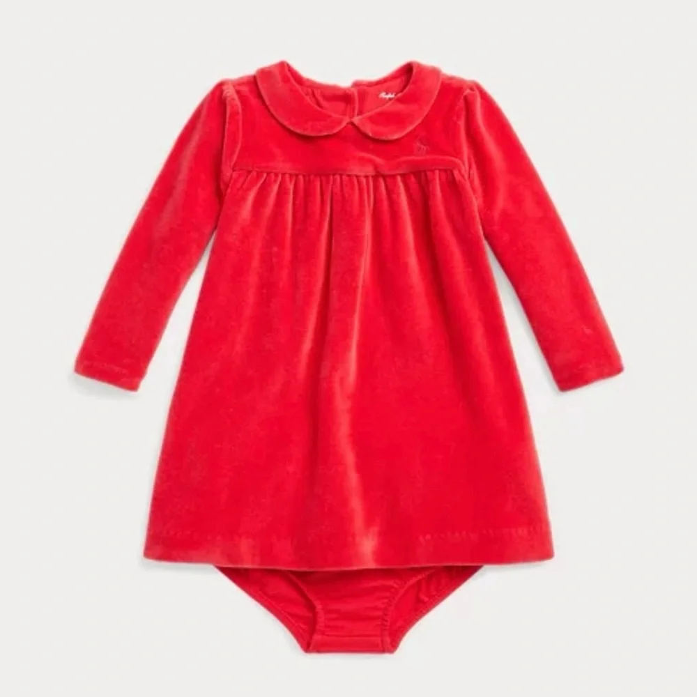 Ralph Lauren Velour A-Line Dress & Bloomers 2-Piece Set, Baby Size 9M